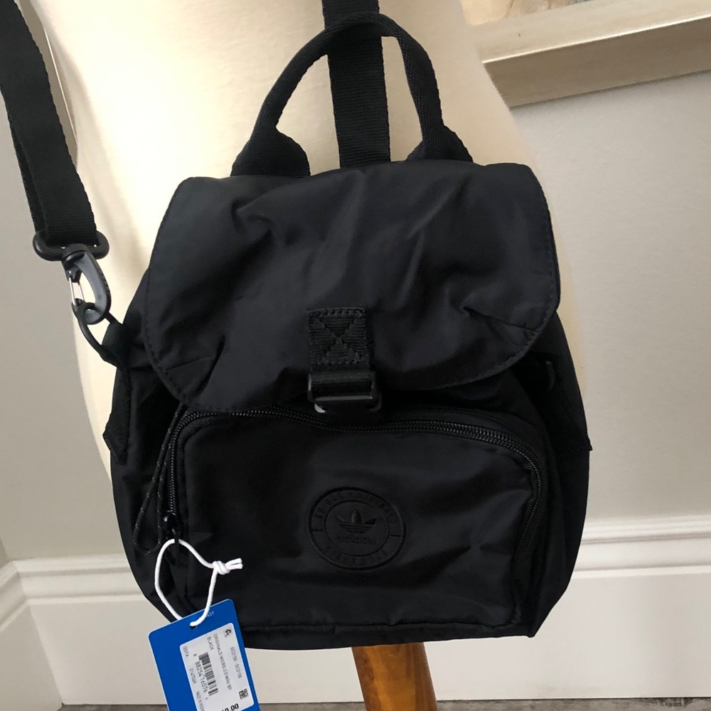 adidas Black Crossbody Backpack Sport Active Bag Purse Versatile Travel - Picture 3 of 11
